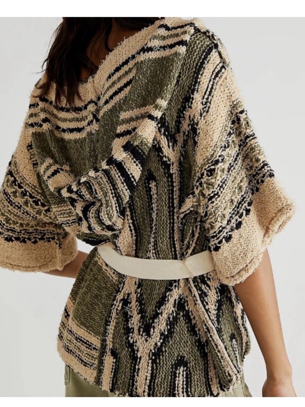 Free People Olive Beige Combo Desert Palms Wrap Cardi - Picture 3 of 5